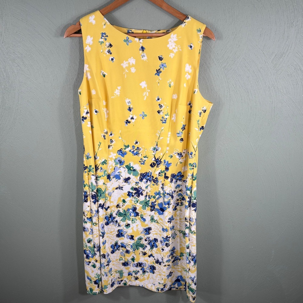 AGB Dress Women's Size 16 Yellow Floral Sleeveless Vibrant Sheath Party Dress - Picture 2 of 11
